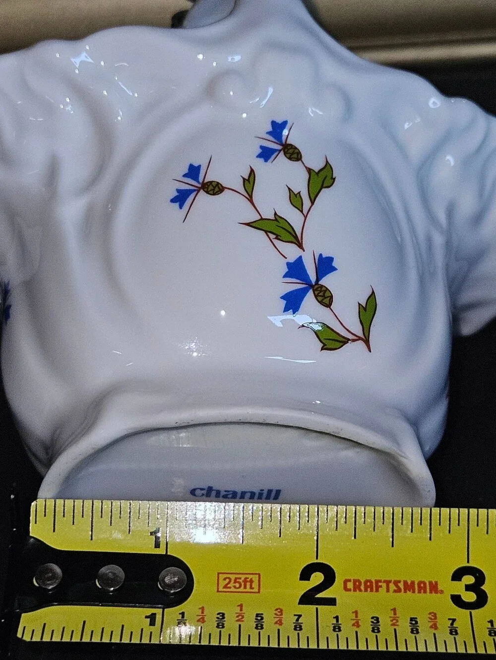 White Porcelain Handled Basket with Blue Floral Accents Chinell